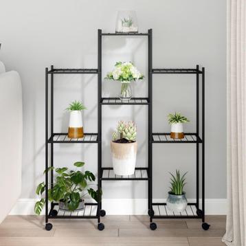 vidaXL Bloemenstandaard met wielen 83x25x103,5 cm ijzer, Verzenden