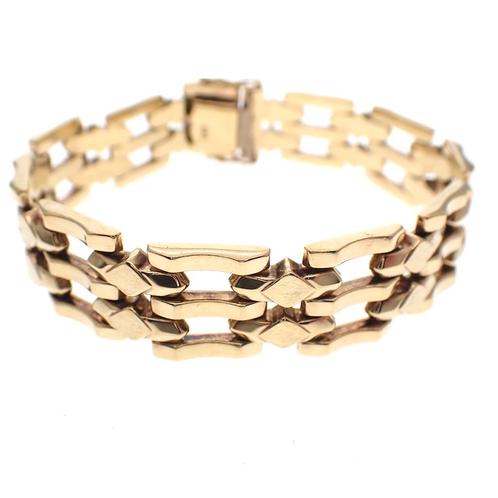 8 karaat vintage brede schakel armband | 18 cm (uniek), Handtassen en Accessoires, Antieke sieraden, Goud, Ophalen of Verzenden