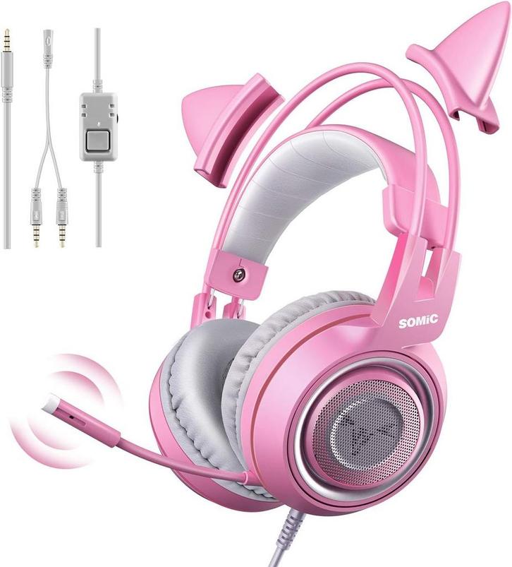 2dekans | Somic G951 - PS4 PS5 7.1 Surround - Roze Kat Ear, Audio, Tv en Foto, Hoofdtelefoons, Ophalen of Verzenden
