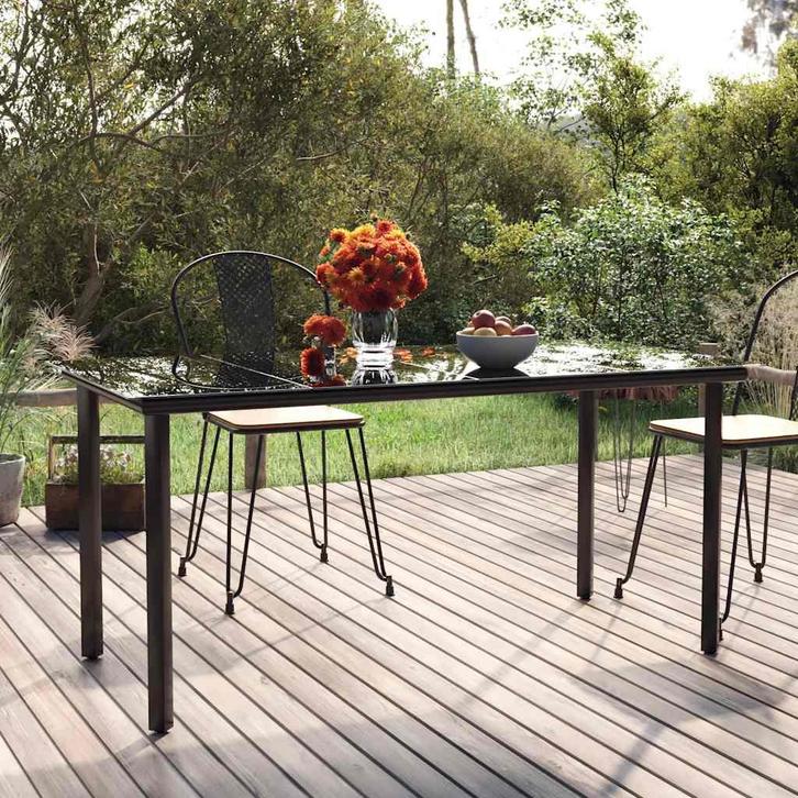 vidaXL Tuintafel 160x80x74 cm staal en gehard glas zwart, Tuin en Terras, Tuintafels, Nieuw, Verzenden