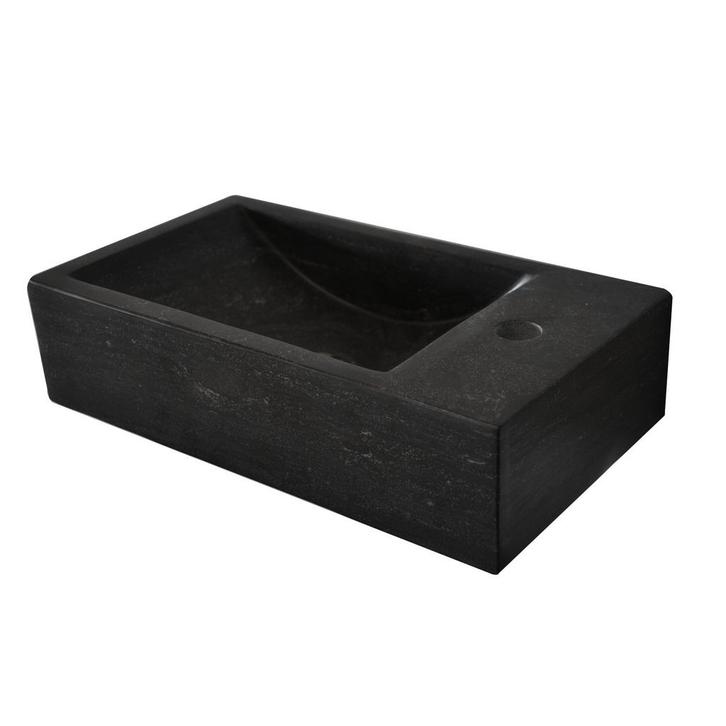 BWS Natuursteen Fontein Zwart 40x22x10 cm (Kraangat Rechts), Doe-het-zelf en Bouw, Sanitair, Overige typen, Nieuw, Ophalen of Verzenden