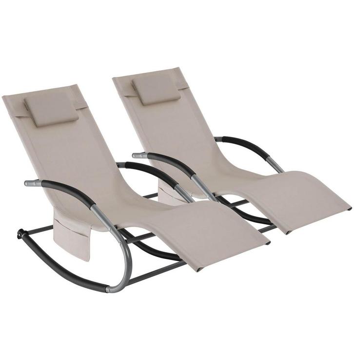 tectake Ligstoel Taya, ergonomisch, schommelfunctie - beige,, Jardin & Terrasse, Ensembles de jardin, Envoi