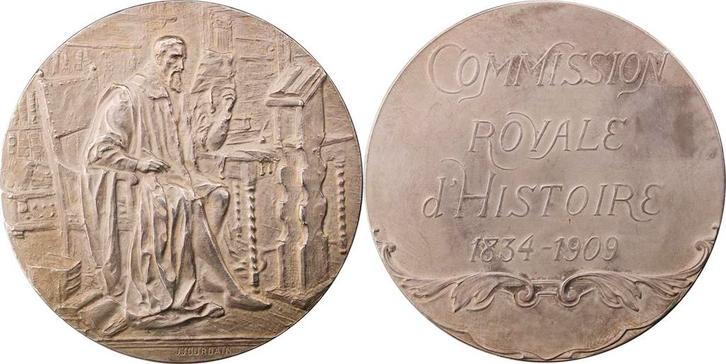 Medaille, verzilvert 1909 Belgie, Bruessel Léopold auf da.., Postzegels en Munten, Penningen en Medailles, Verzenden