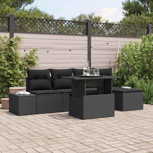 vidaXL Tuinbank Set 6 pcs Zwart Poly riet, gepoedercoat, Tuin en Terras, Tuinsets en Loungesets, Nieuw, Verzenden