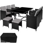 tectake Wicker zitgroep Malaga 6+4+1 met beschermhoes - zwar, Tuin en Terras, Verzenden, Nieuw