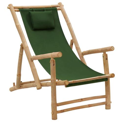 vidaXL Terrasstoel bamboe en canvas groen, Tuin en Terras, Tuinstoelen, Nieuw, Verzenden