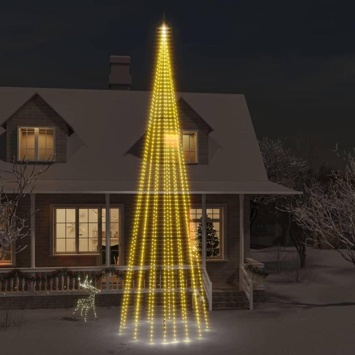 vidaXL Vlaggenmast kerstboom 1134 LEDs warmwit 800 cm, Diversen, Kerst, Nieuw, Verzenden
