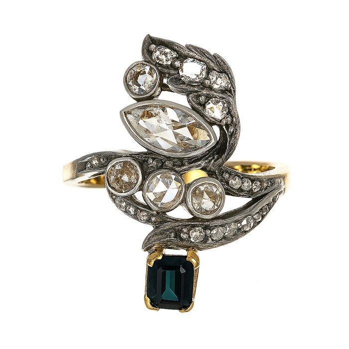 Ring - 18 karaat Geel goud, Zilver - 1.95ct. tw. Saffier -, Handtassen en Accessoires, Ringen