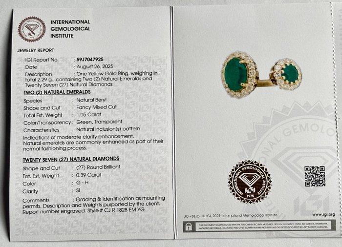 Ring - 14 karaat Geel goud - 1.44ct. tw. Smaragd - Diamant, Bijoux, Sacs & Beauté, Bagues