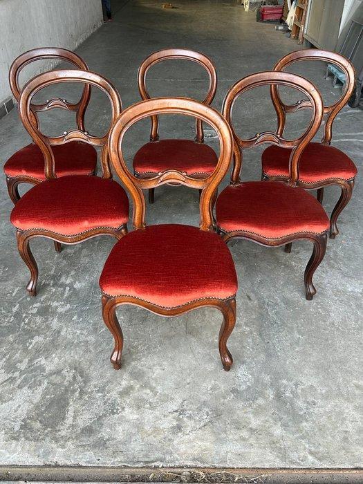 Stoel (6) - Hout, Textiel - Set stoelen, Antiek en Kunst, Antiek | Overige Antiek