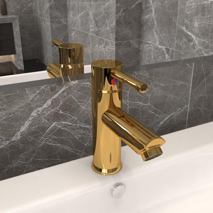 vidaXL Wastafelkraan 130x176 mm goudkleurig, Doe-het-zelf en Bouw, Sanitair, Nieuw, Verzenden