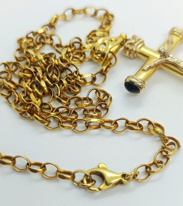 Hanger - 18 karaat Geel goud Onyx - Onyx - 18k. Kruis en, Handtassen en Accessoires, Antieke sieraden