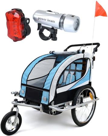 Fietskar kind - buggy - 2-zits - met schokbreker - blauw, Ophalen of Verzenden