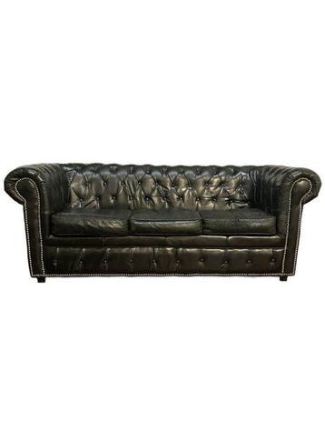 Sofa - CHESTERFIELD - Leder - Zwart-groene kleur.