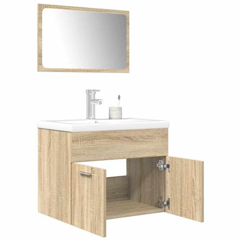 vidaXL 3-delige Badkamermeubelset bewerkt hout sonoma, Huis en Inrichting, Badkamer | Badkamermeubels, Nieuw, Verzenden