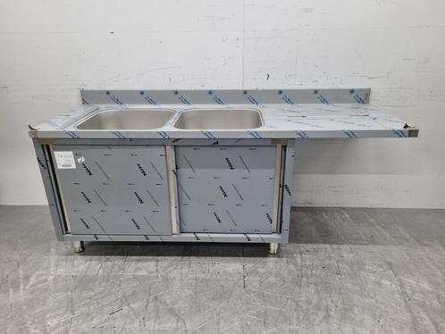 RVS Spoeltafel dubbele spoelbakken 2 schuifdeuren, Zakelijke goederen, Horeca | Meubilair en Inrichting, Ophalen of Verzenden