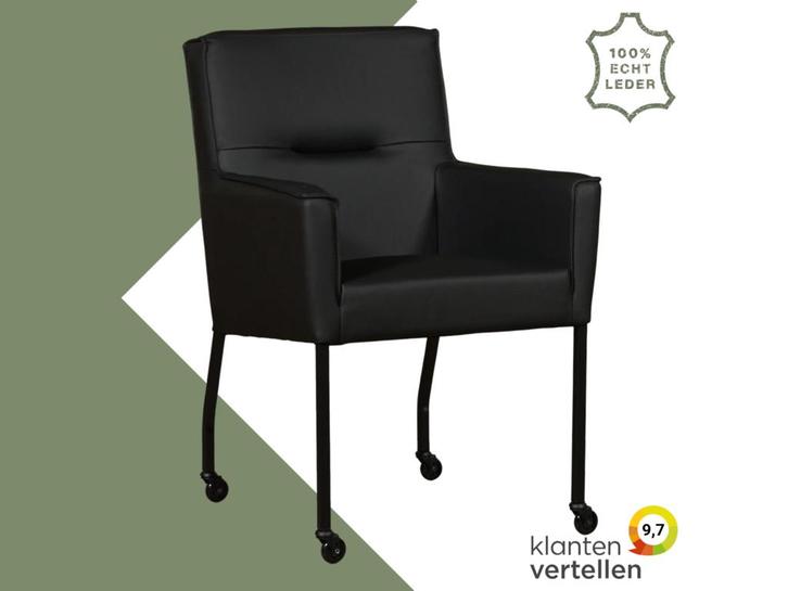 Leren eetkamerstoel Lucky - Toledo Nero (zwart), Huis en Inrichting, Stoelen, Zwart, Eén, Nieuw, Leer, Ophalen of Verzenden