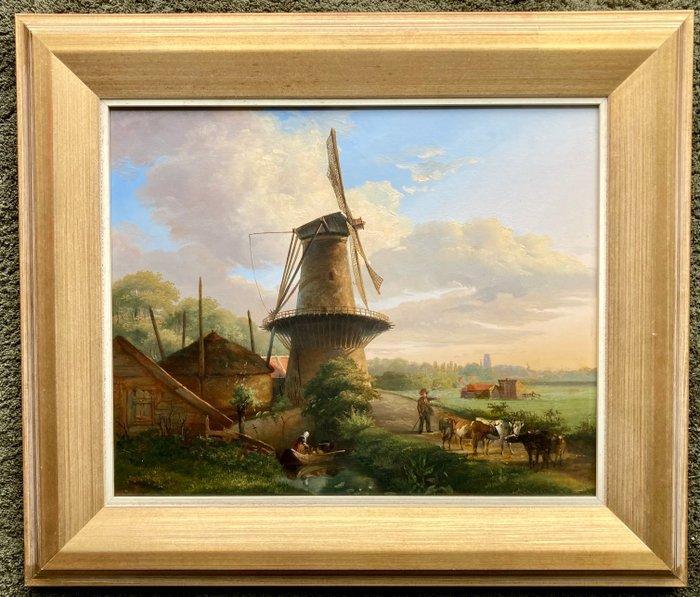 Anthony de Meijier (1806-1867) - Molen in romantisch, Antiek en Kunst, Kunst | Schilderijen | Klassiek