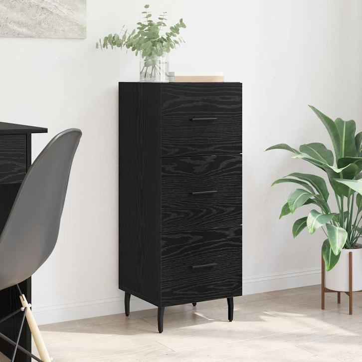 vidaXL Dressoir met lade Zwart eiken 34 x 34,5 x 90 cm, Huis en Inrichting, Kasten | Dressoirs, Nieuw, Verzenden