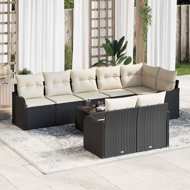 vidaXL Tuinbank Set met kussen 9 pcs Zwart en wit Poly, Tuin en Terras, Tuinsets en Loungesets, Nieuw, Verzenden