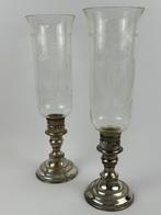 Kandelaar (2) - Glas, Verzilverd - Een paar windlights.