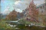 English School (XIX) - Ducks Wading by The Mill, Antiek en Kunst