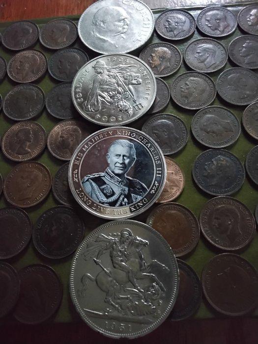 Royaume-Uni. George V, George VI, Elizabeth II. 1917 - 1955,, Postzegels en Munten, Munten | Europa | Niet-Euromunten
