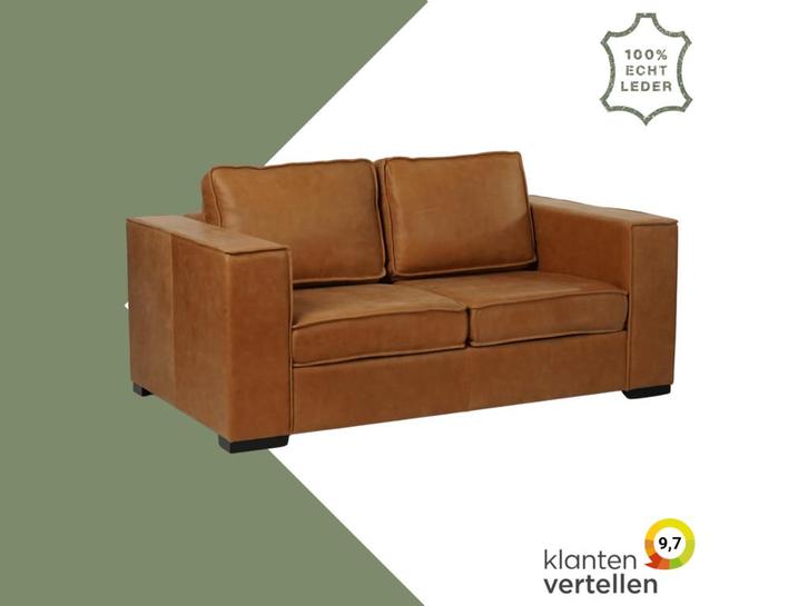 Leren bank Fine - 2 zits - Vintage Cognac (cognac) - Poten, Antiek en Kunst, Antiek | Meubels | Stoelen en Sofa's, Ophalen of Verzenden