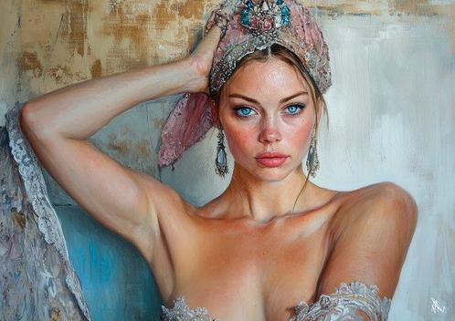 Alex Viegas - Blue Eyed Queen, Antiquités & Art, Art | Peinture | Moderne