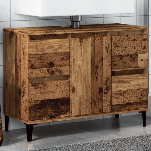 vidaXL Wastafelkast 80x33x60 cm bewerkt hout oud houtkleurig, Huis en Inrichting, Tafels | Kaptafels, Nieuw, Verzenden