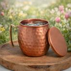 Puur koperen Moscow Mule beker gehamerd, met losse deksel ±, Sport en Fitness, Ophalen of Verzenden, Nieuw