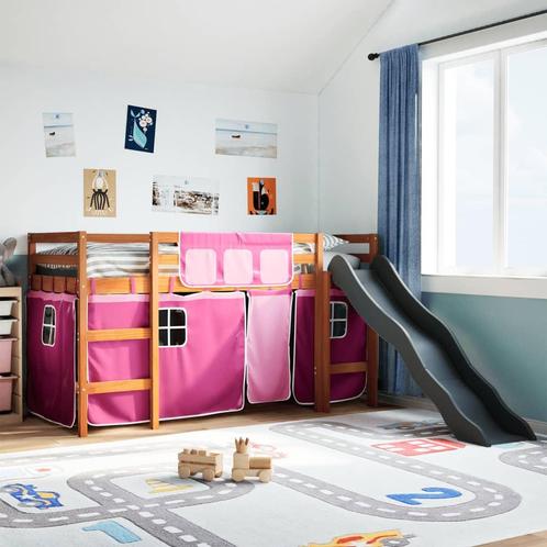 vidaXL Kinderhoogslaper met gordijnen 80x200 cm grenenhout, Huis en Inrichting, Slaapkamer | Bedden, Nieuw, Verzenden