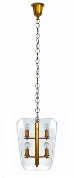 Lampe à suspendre - laiton et verre - Lustre suspendu en
