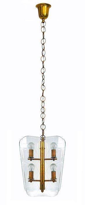 Lampe à suspendre - laiton et verre - Lustre suspendu en