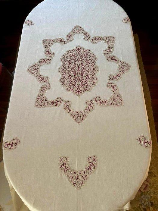 Oud linnen en kanten tafelkleed voor elegante tafels. -, Antiek en Kunst, Kunst | Designobjecten