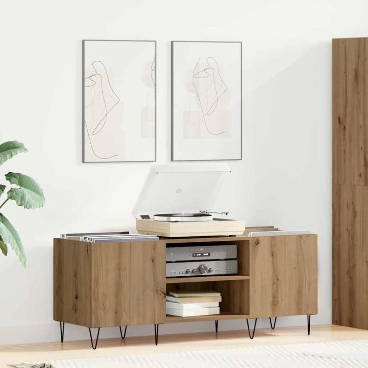 vidaXL Platenkast met plank met opslag Artisan Eiken 121 x, Huis en Inrichting, Woonaccessoires | Cd- en Dvd-rekken, Nieuw, Verzenden