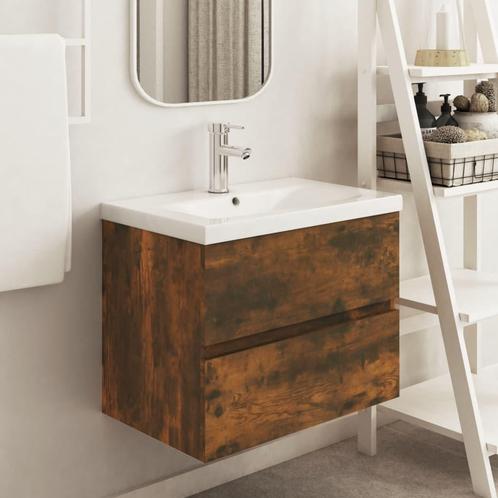 vidaXL Wastafelkast 60x38,5x45 cm bewerkt hout gerookt, Huis en Inrichting, Badkamer | Badkamermeubels, Nieuw, Verzenden