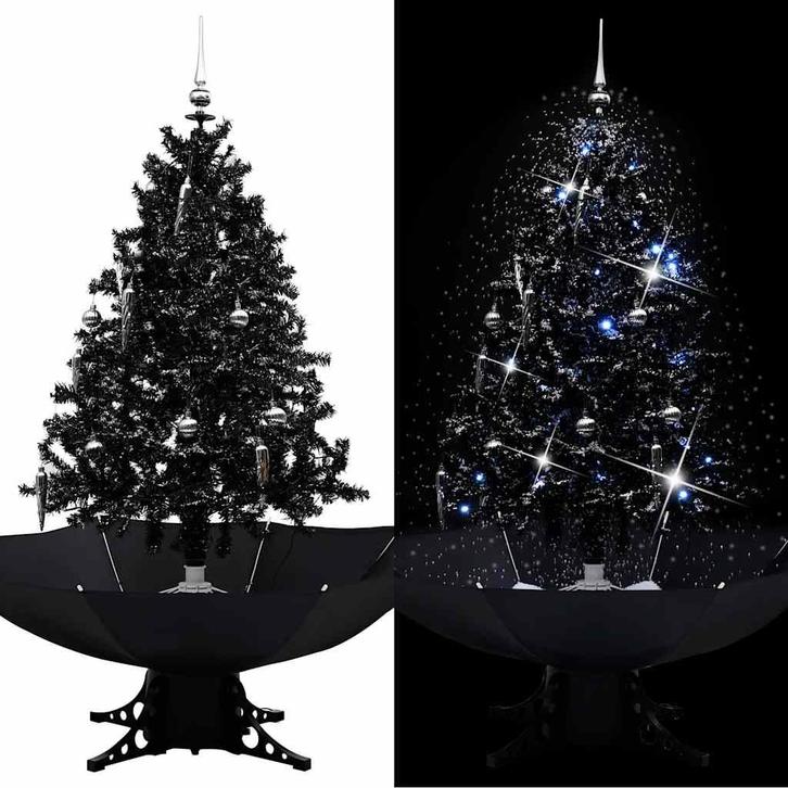 vidaXL Kerstboom sneeuwend met paraplubasis 140 cm PVC zwart, Diversen, Kerst, Nieuw, Verzenden