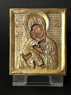 Icoon - Moeder Gods van Vladimir - Hout, Messing, Antiek en Kunst