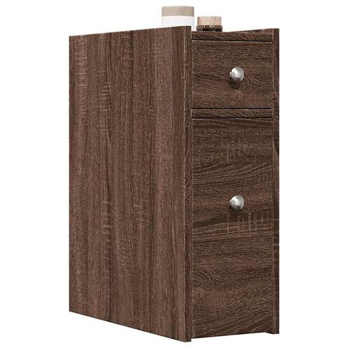 vidaXL Badkamerkast smal met wielen bewerkt hout bruin, Huis en Inrichting, Kasten | Overige, Nieuw, Verzenden