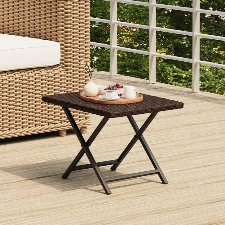 vidaXL Tafel inklapbaar 45x35x32 cm poly rattan bruin, Tuin en Terras, Tuintafels, Nieuw, Verzenden