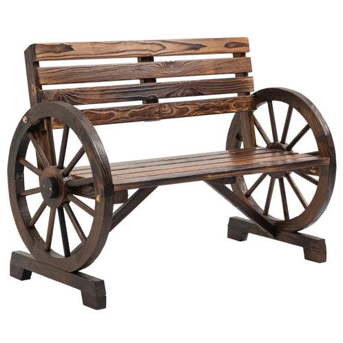 TRUUSK Tuinbank Wagon Wheel 2-zits Naturel Hout Donkerbruin, Tuin en Terras, Tuinbanken, Verzenden