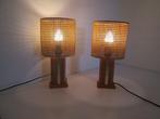 Tafellamp - hout- en rietmateriaal - Set lampen met een