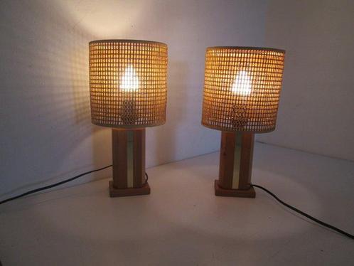 Tafellamp - hout- en rietmateriaal - Set lampen met een, Antiek en Kunst, Kunst | Designobjecten