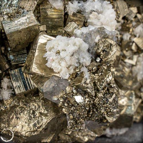Zeldzame natuurlijke gouden pyriet met kwarts en calciet, Verzamelen, Dierenverzamelingen