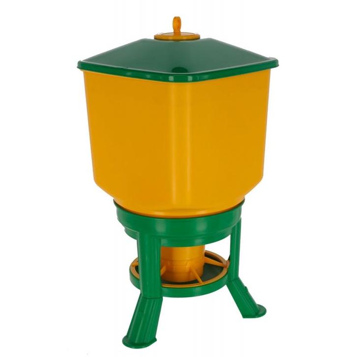 Voederautomaat 30l met standvoetjes geel groen - kerbl, Dieren en Toebehoren, Pluimvee | Toebehoren, Nieuw