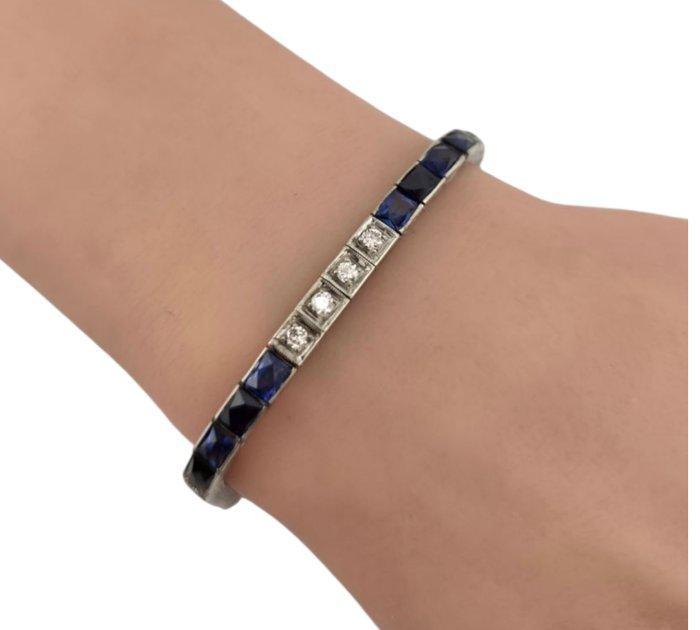Armband Platina, Franse Art Deco platinumarmband met, Handtassen en Accessoires, Armbanden