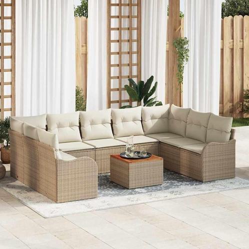 vidaXL Tuinbank Set 10 pcs Beige, wit Riet, polyester, Tuin en Terras, Tuinsets en Loungesets, Nieuw, Verzenden