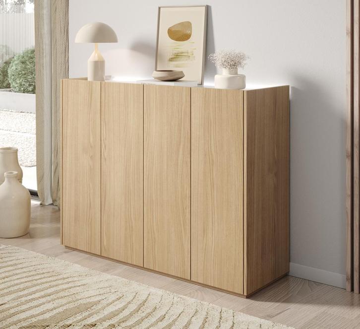 Meubella - Schoenenkast Eiken wit 126cm Opbergkast 4 deuren, Huis en Inrichting, Kasten | Overige, Nieuw, Verzenden