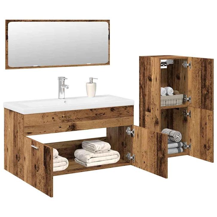 vidaXL 4-delige Badkamermeubelset bewerkt hout oud, Maison & Meubles, Salle de bain | Meubles de Salle de bain, Envoi